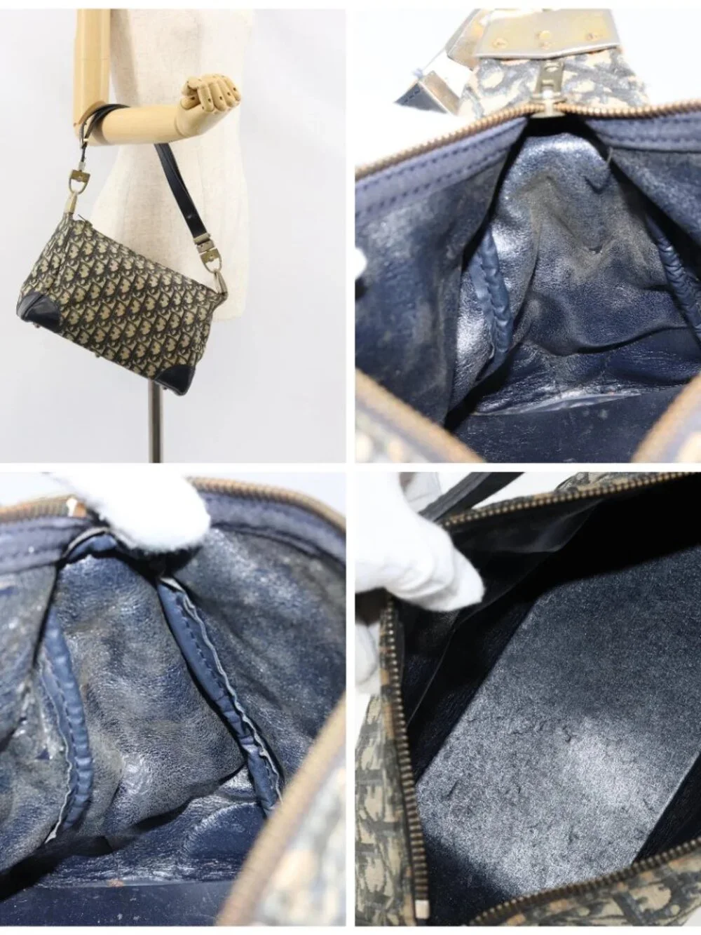 Christian Dior Trotter Canvas Shoulder Bag Navy Gold Auth - Picture 16 of 16